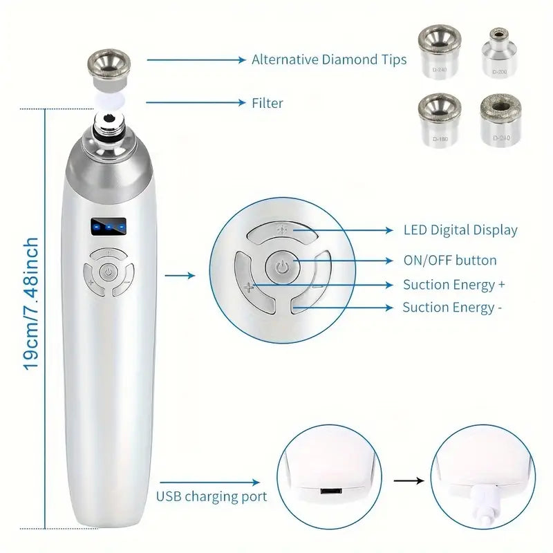 Upgraded Blackhead Remover – Pore Vacuum Cleaner with Adjustable Suction & 5 Probes
